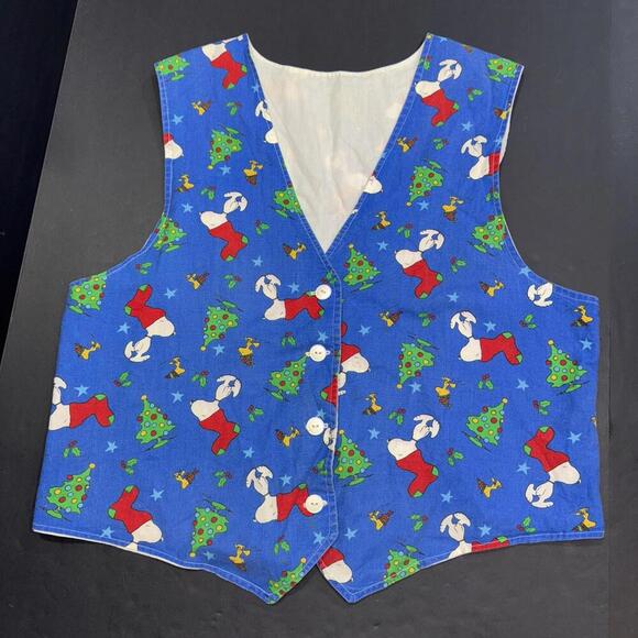 Snoopy Woodstock Handmade Christmas Tree Holly 4 Button Vest - Picture 1 of 10